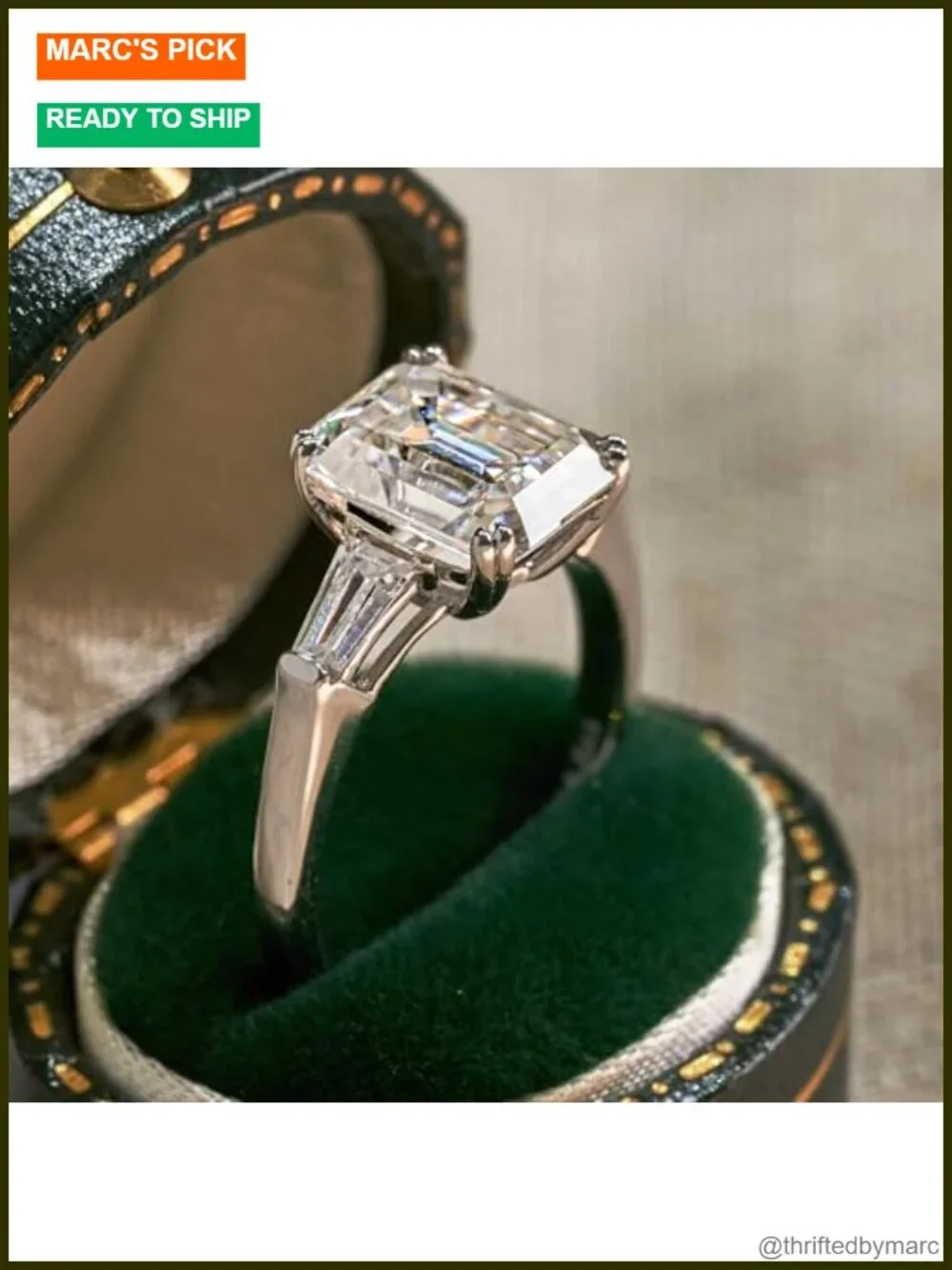4ct Moissanite Emerald Cut Engagement Ring 925 Sterling Silver 18K White Gold